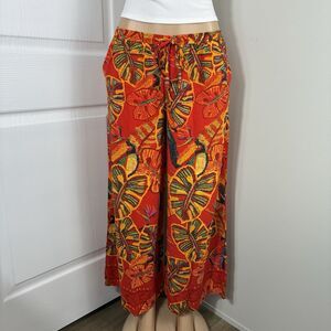 Christian Siriano womens Pant Sz M Wide Leg Rayon Palazzo Tropical Beach Beads